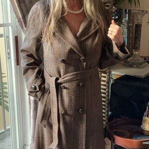 Aquascutum Wool Plaid Trench Coat Sz M